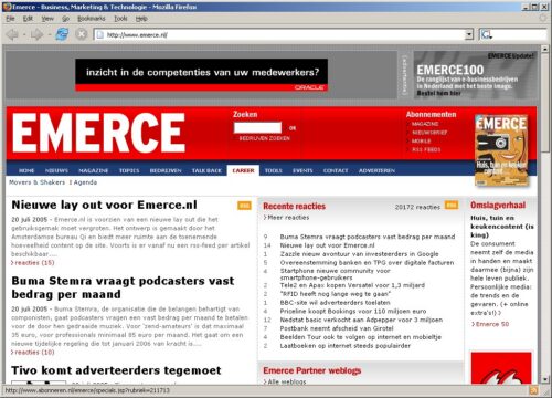 Screenshot van Emerce homepage
