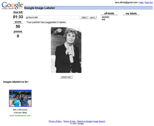 Screenshot of Google Image Labeler